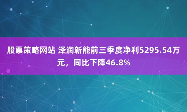 股票策略网站 泽润新能前三季度净利5295.54万元，同比下降46.8%
